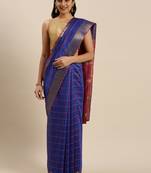Blue woven cotton silk saree with blouse