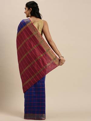 Blue woven cotton silk saree with blouse 2