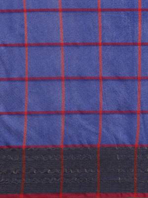 Blue woven cotton silk saree with blouse 3