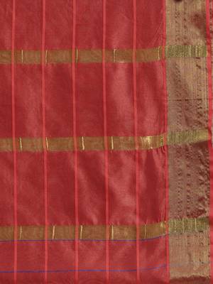 Blue woven cotton silk saree with blouse 4