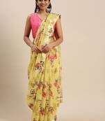 Mustard Printed Linen Saree With Blouse
