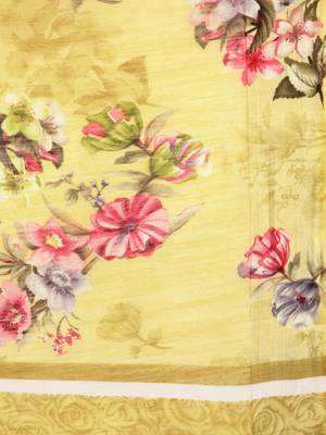 Mustard Printed Linen Saree With Blouse 3