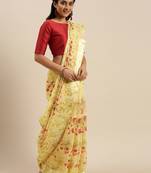 Light Mustard Printed Linen Saree With Blouse