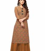 Varyaa Women's Brown Coloured Cotton Jaipuri Floral Printed Kurti 