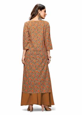 Varyaa Women's Brown Coloured Cotton Jaipuri Floral Printed Kurti  2
