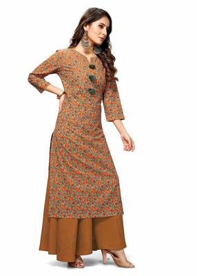Varyaa Women's Brown Coloured Cotton Jaipuri Floral Printed Kurti  4