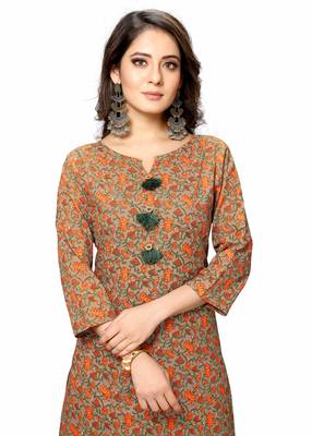 Varyaa Women's Brown Coloured Cotton Jaipuri Floral Printed Kurti  5