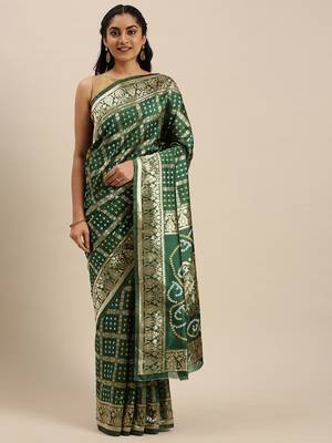 Green Woven Silk Blend Saree With Blouse 1