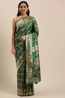 Green Woven Silk Blend Saree With Blouse
