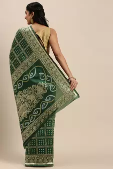 Green Woven Silk Blend Saree With Blouse