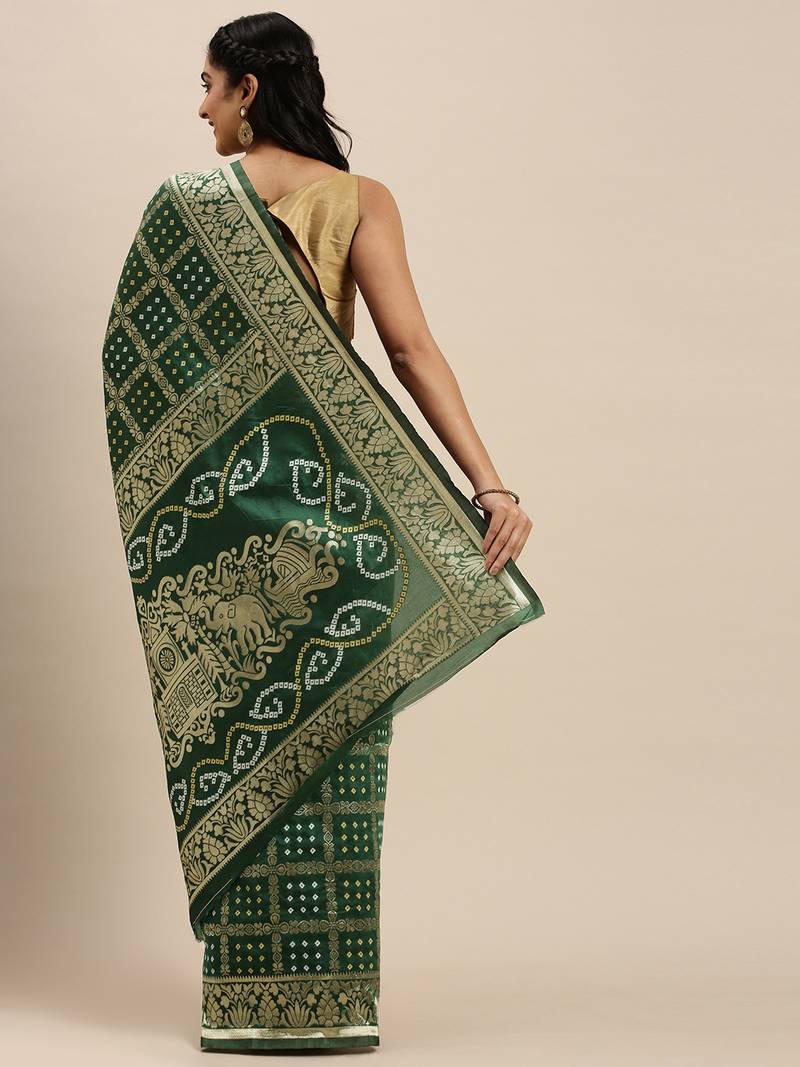 Green Woven Silk Blend Saree With Blouse