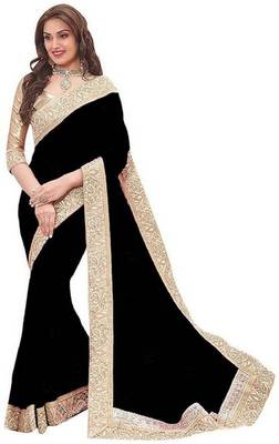 Black Vichitra Silk Fancy Lace Saree With Dhupion Silk Blouse Piece. 1