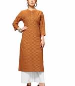 Varyaa Women's Golden Coloured Cotton Jaipuri Printed Kurti (S to XXL-Size)