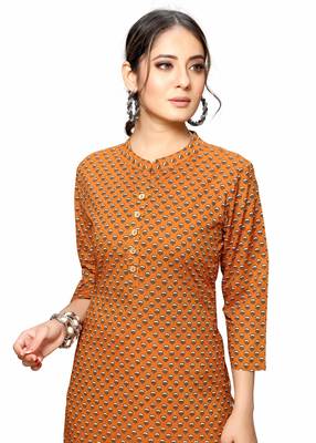 Varyaa Women's Golden Coloured Cotton Jaipuri Printed Kurti (S to XXL-Size) 5