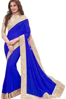 Royal Blue Bahubali Silk saree With Fancy Lace and dhupion Silk Blouse Piece.