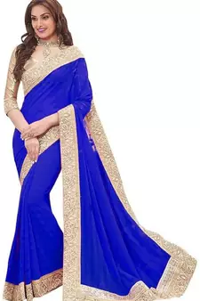Royal Blue Bahubali Silk saree With Fancy Lace and dhupion Silk Blouse Piece.