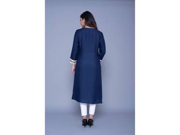 Navy-blue printed rayon kurtas-and-kurtis 2