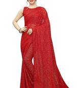 Red woven net saree with blouse