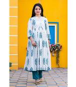 White printed cotton kurtas-and-kurtis