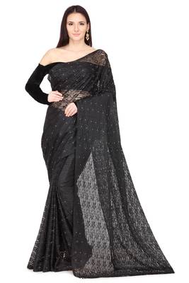 Black woven net saree with blouse 1