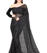 Black woven net saree with blouse