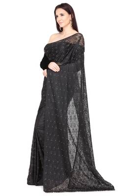 Black woven net saree with blouse 2