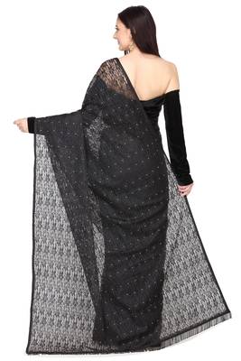 Black woven net saree with blouse 3
