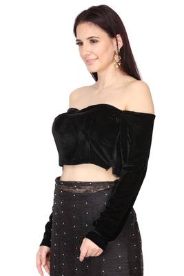 Black woven net saree with blouse 4