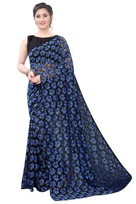 Blue woven net saree with blouse 1