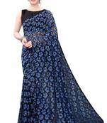 Blue woven net saree with blouse