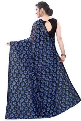 Blue woven net saree with blouse 2