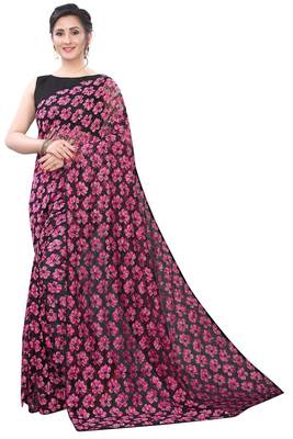 Pink woven net saree with blouse 1
