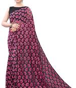 Pink woven net saree with blouse