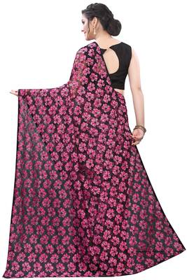 Pink woven net saree with blouse 2