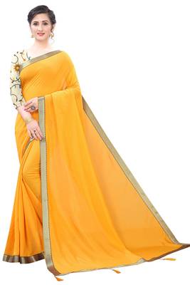 Orange woven silk saree with blouse 1
