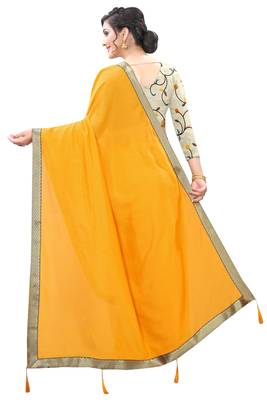Orange woven silk saree with blouse 3