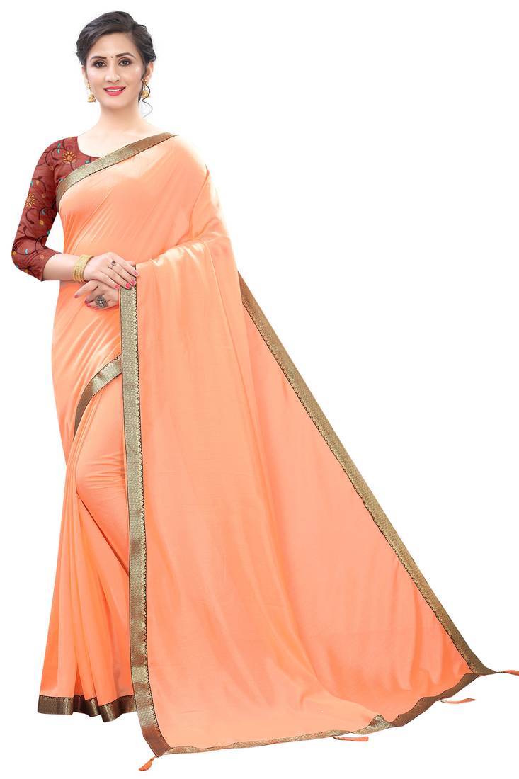 Peach woven silk saree with blouse