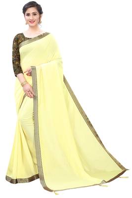 Yellow Woven Silk Blend Saree With Blouse 1