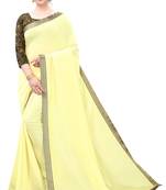 Yellow Woven Silk Blend Saree With Blouse