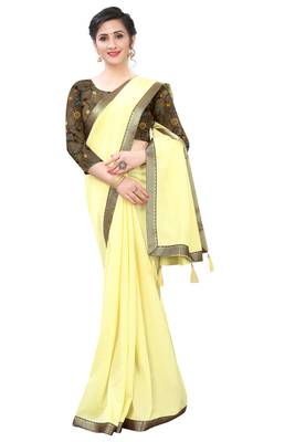 Yellow Woven Silk Blend Saree With Blouse 4