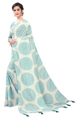 Cream woven silk saree with blouse 3