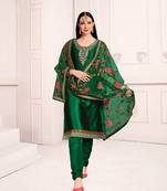 Green embroidered georgette salwar