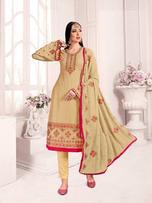 Beige embroidered georgette salwar 1