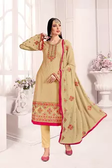 Beige embroidered georgette salwar
