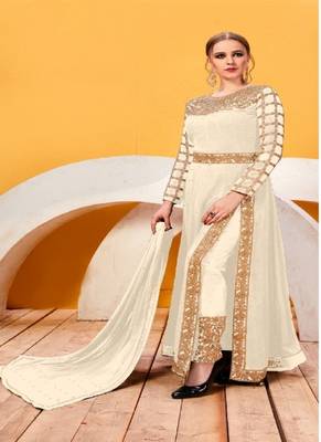 Off-white embroidered georgette salwar 3