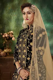 Black embroidered velvet salwar