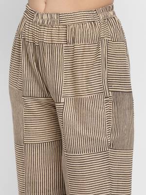 Printed & Embroidered Straight Cotton Brown Kurta & Pant 6