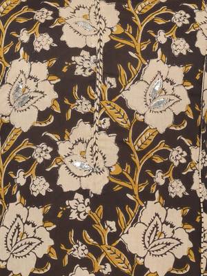 Printed & Embroidered Straight Cotton Brown Kurta & Pant 8