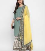 Solid Sequence & Gotta Patti Straight Cotton Olive Green KurtaSharara & Dupatta