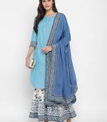 Solid Sequence & Gotta Patti Straight Cotton Sky Blue KurtaSharara & Dupatta